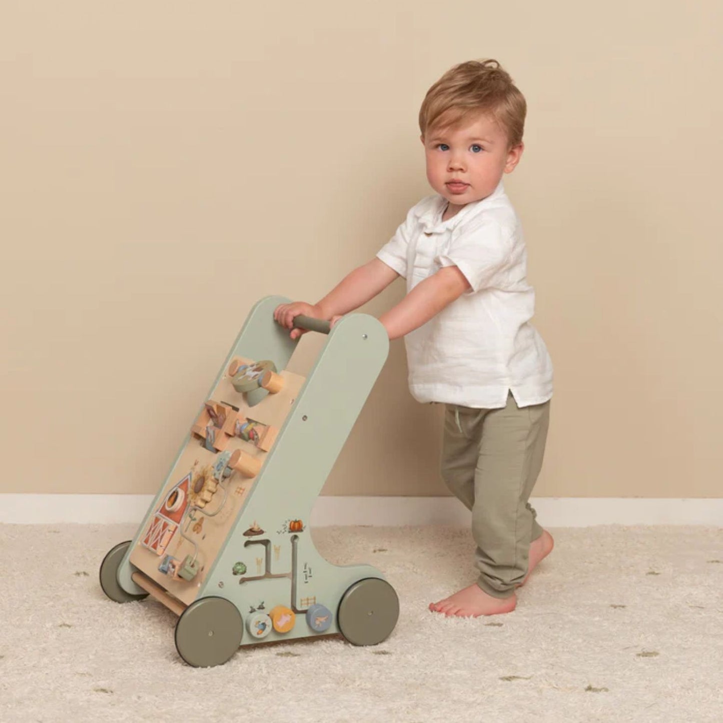 Little Farm Baby Walker | Wooden Push Along Trolley | Wooden Toddler Activity Toy