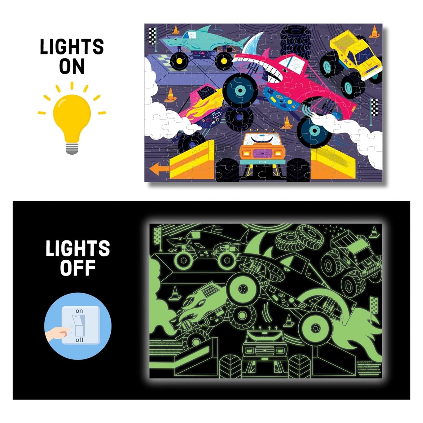 Monster Trucks | 100 Piece Glow-In-The-Dark Jigsaw Puzzle For Kids