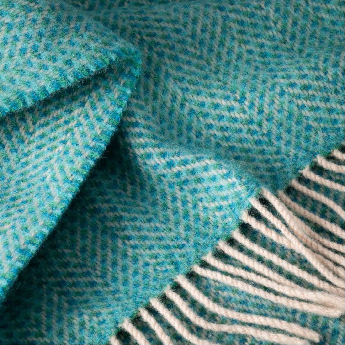 Green Aqua Herringbone Pattern | Cashmere Throw Blanket | Made in Nenagh, Co. Tipperary