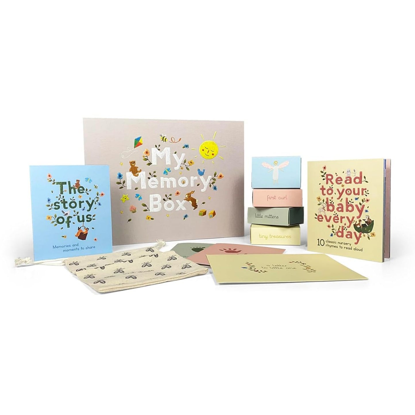 Baby Memory Box | A special place for precious keepsakes. Includes a little bag and boxes, plus mini books, notepaper, frame and more!