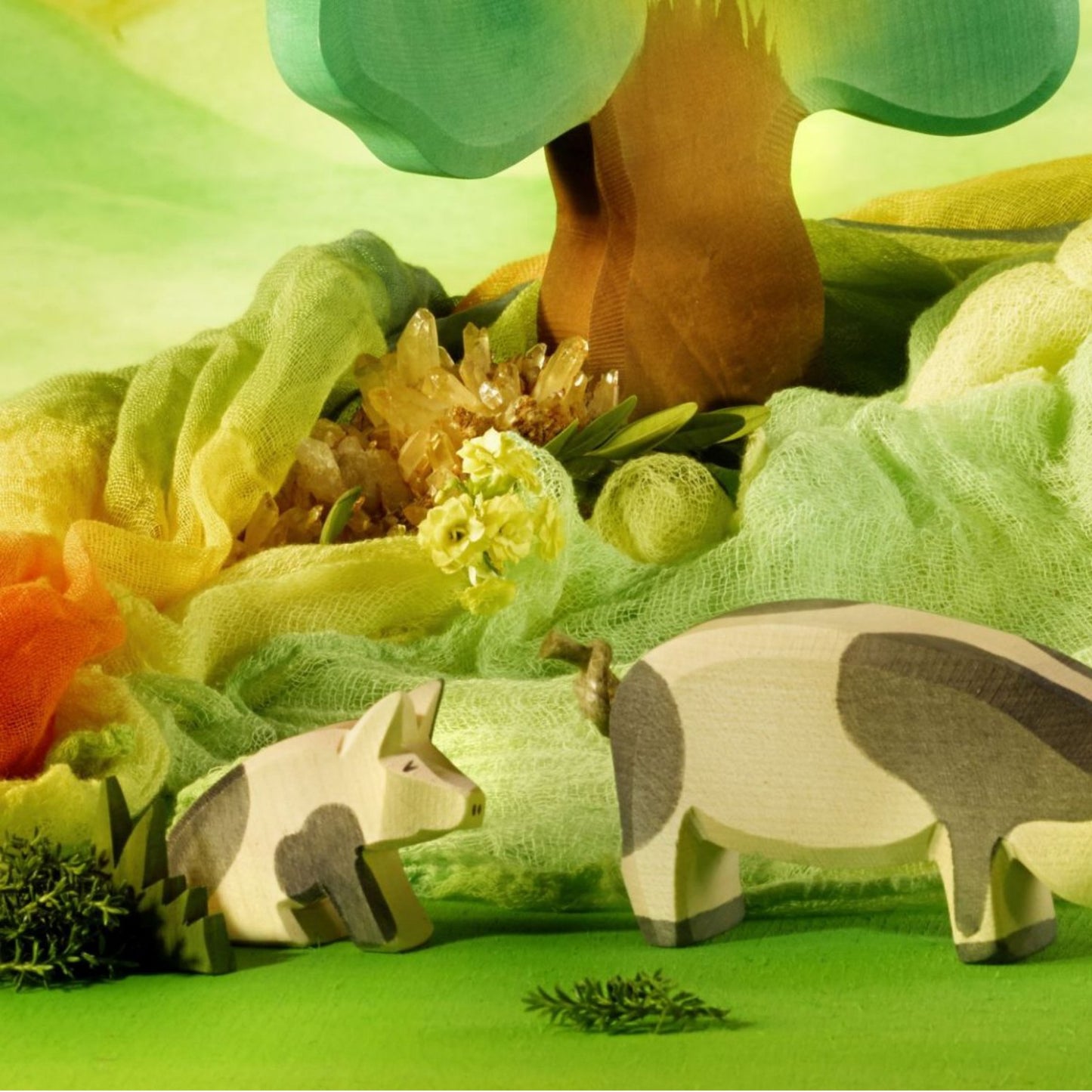 Spotted Piglet, Sitting | Farm Animal Figure | Wooden Toys for Kids