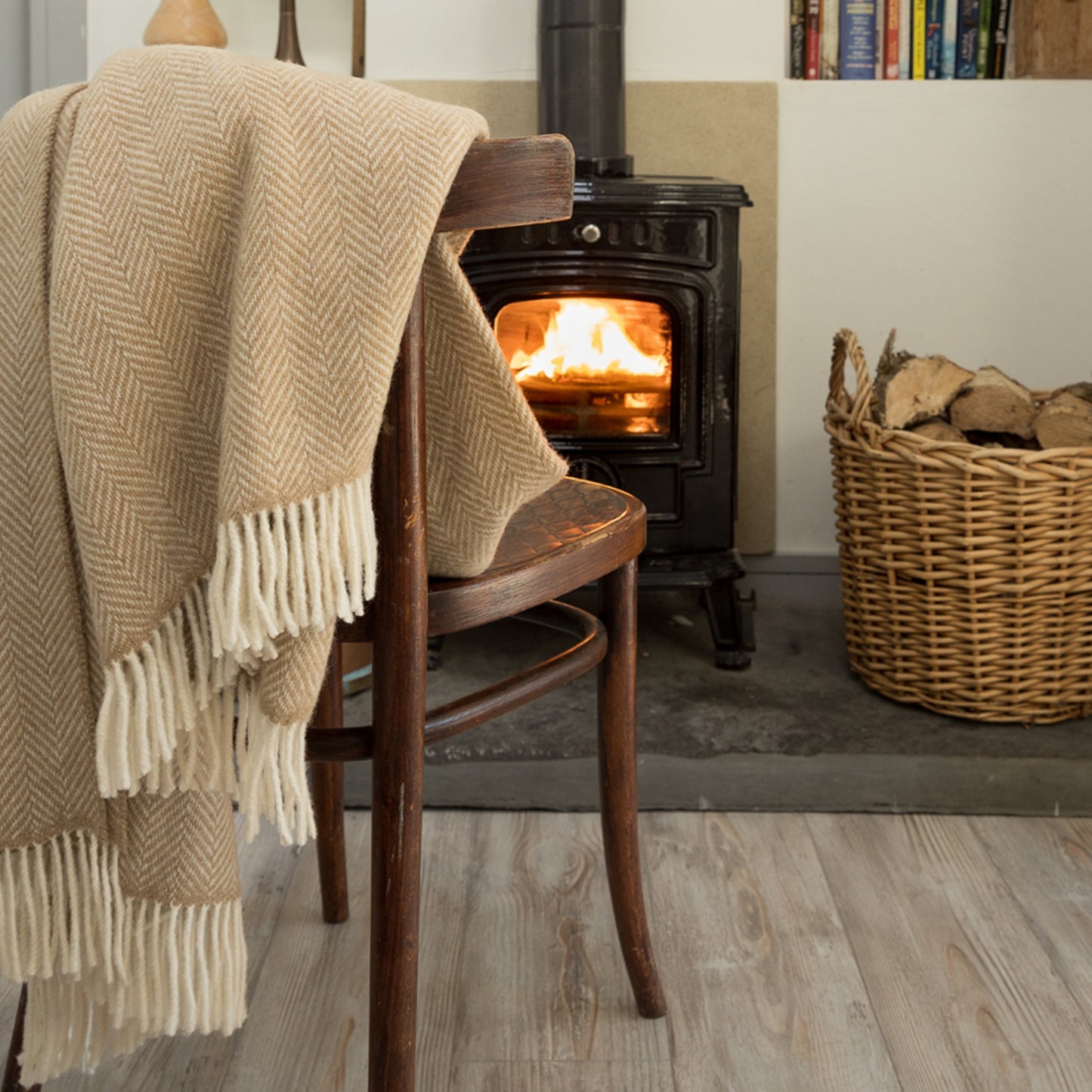Beige Herringbone Pattern | Cashmere Throw Blanket | Made in Nenagh, Co. Tipperary