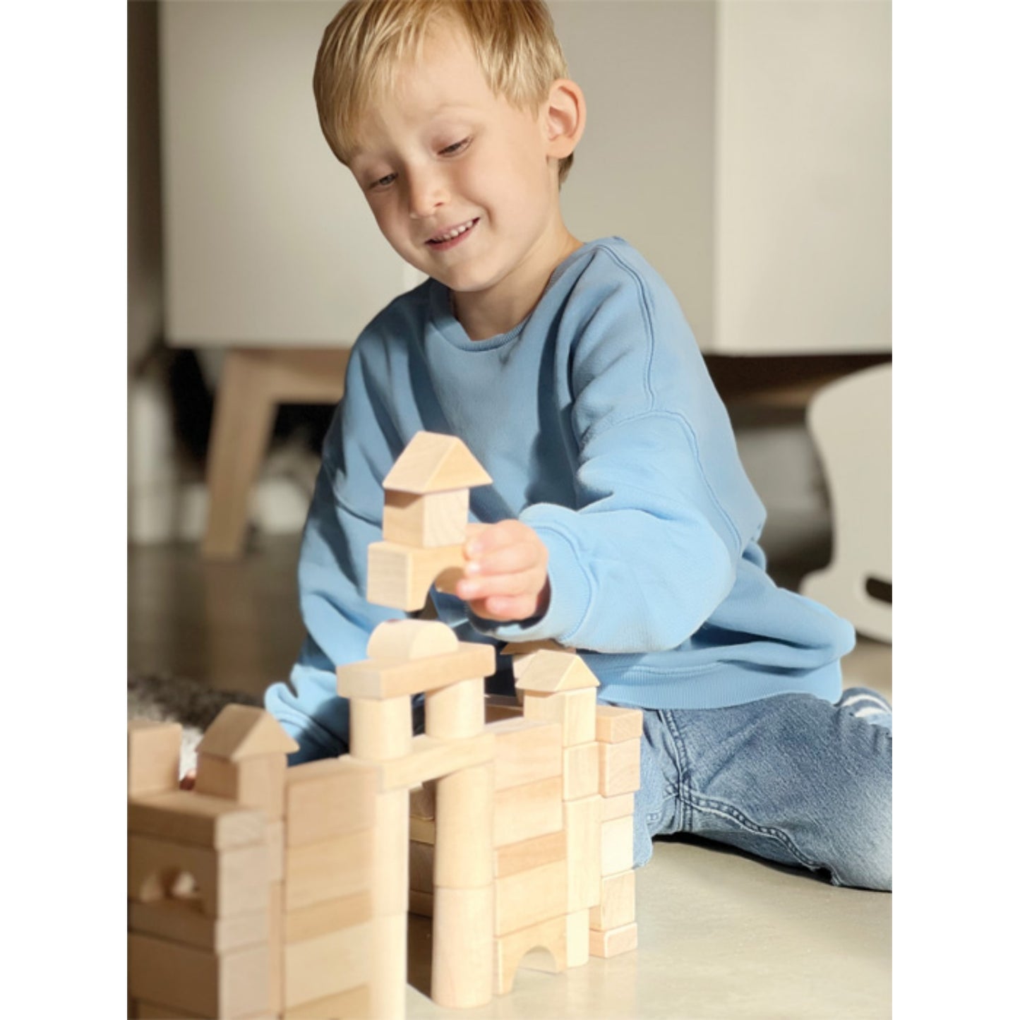 Natural Wooden Building Blocks In A Bag | 50 Classic Wooden Blocks | Develops Fine-Motor Skills