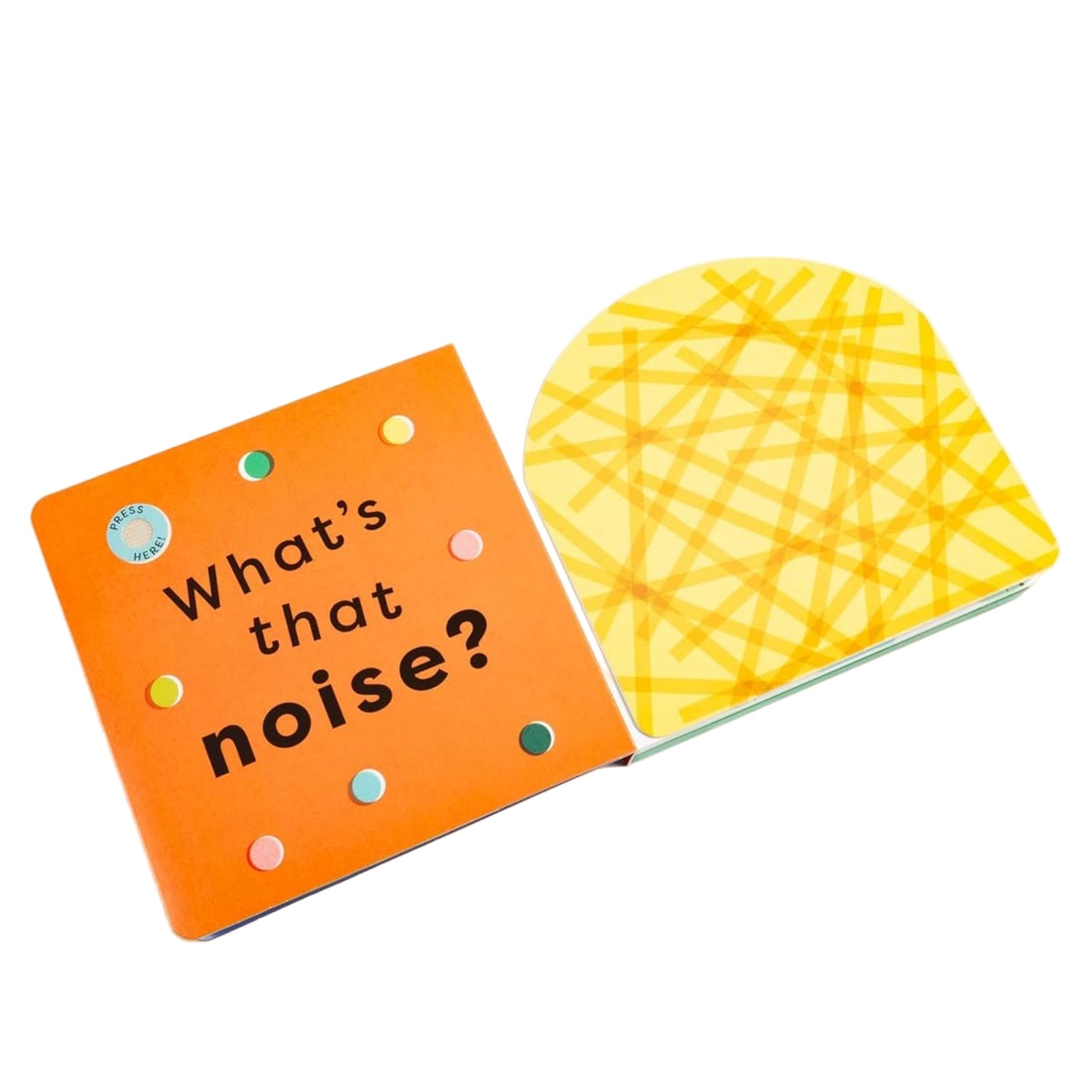 Children's book titled 'What's that noise?' with a yellow textured cover on a white background
