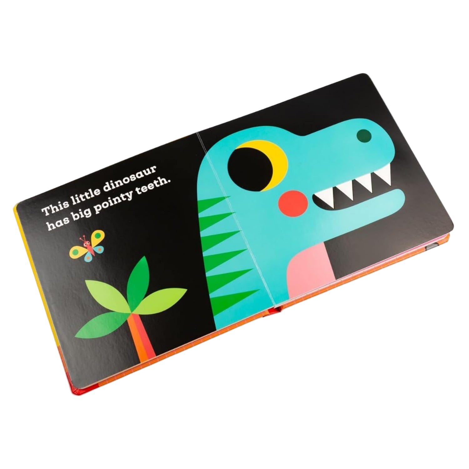 Children's book with a dinosaur illustration on a white background