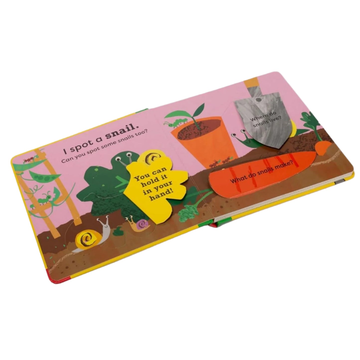 Children's book with interactive elements on a white background