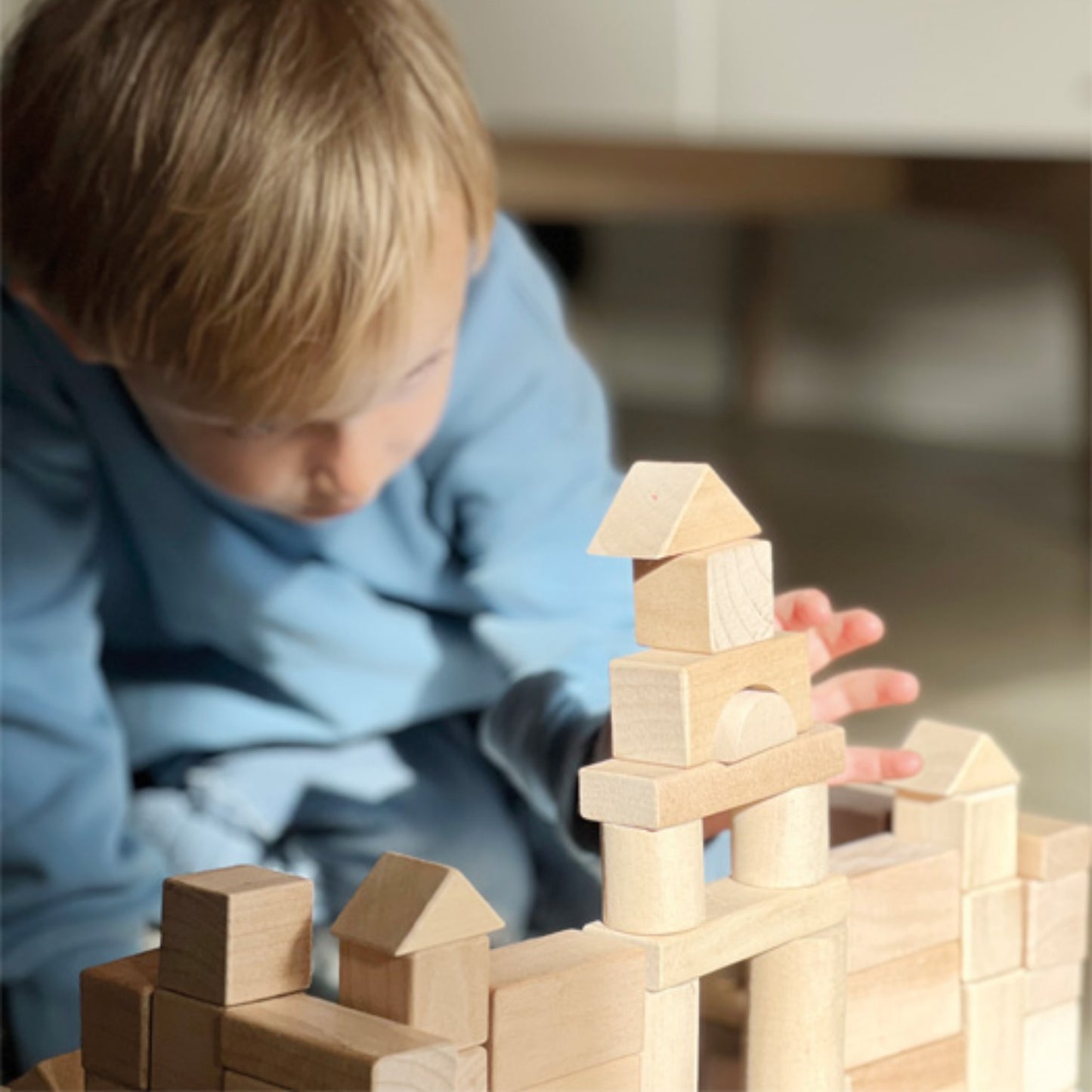 Natural Wooden Building Blocks In A Bag | 50 Classic Wooden Blocks | Develops Fine-Motor Skills