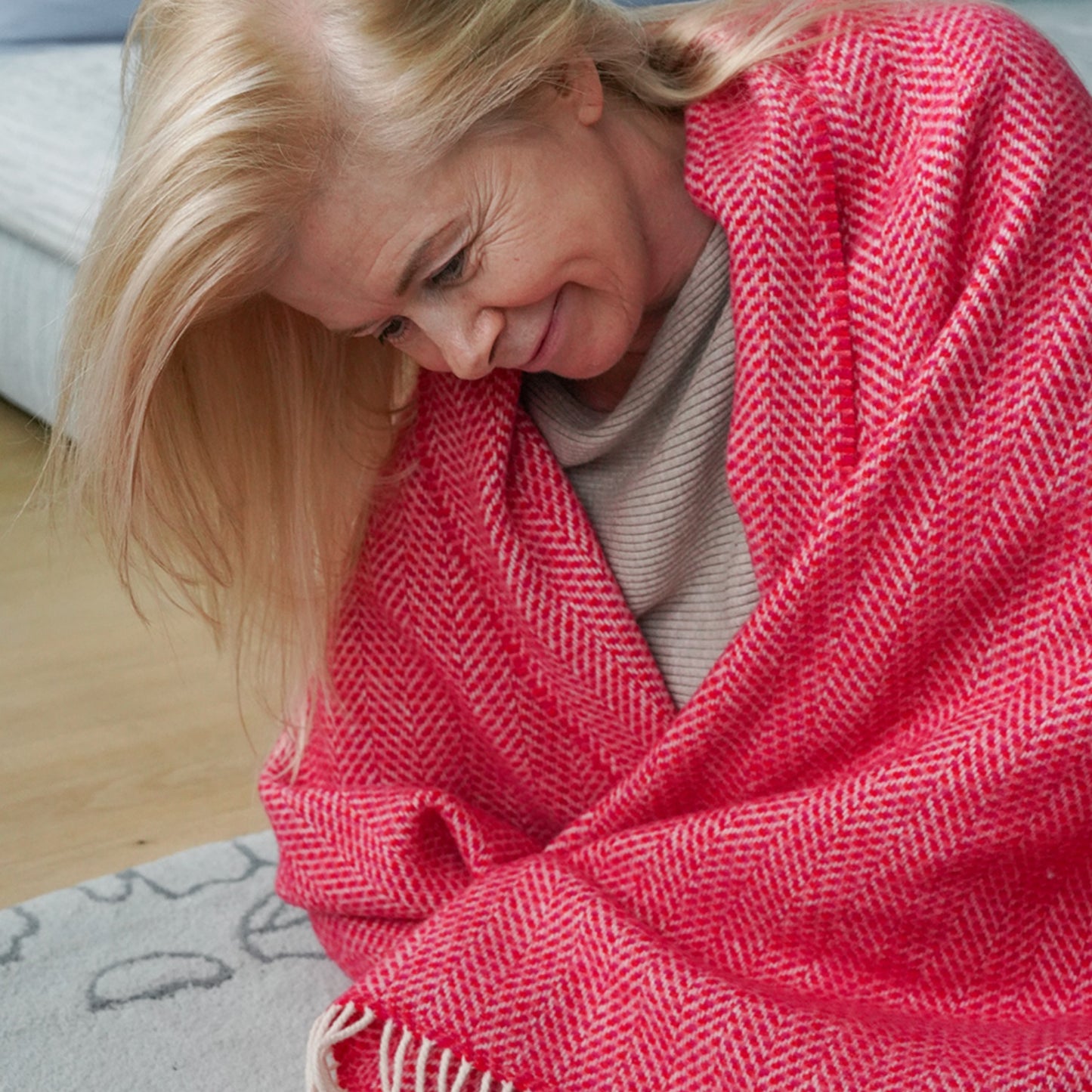 Raspberry Herringbone Pattern | Cashmere Throw Blanket | Made in Nenagh, Co. Tipperary