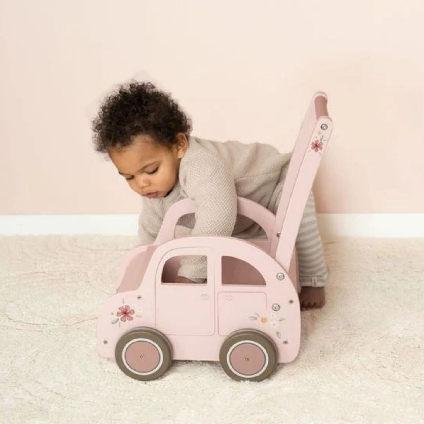 Baby Walker Pink | Wooden Push Along Trolley | Wooden Toddler Activity Toy