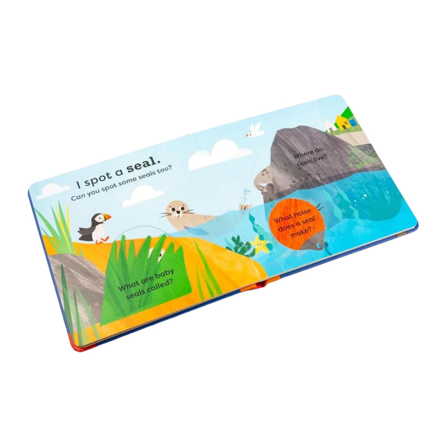 Children's book with animal illustrations on a white background