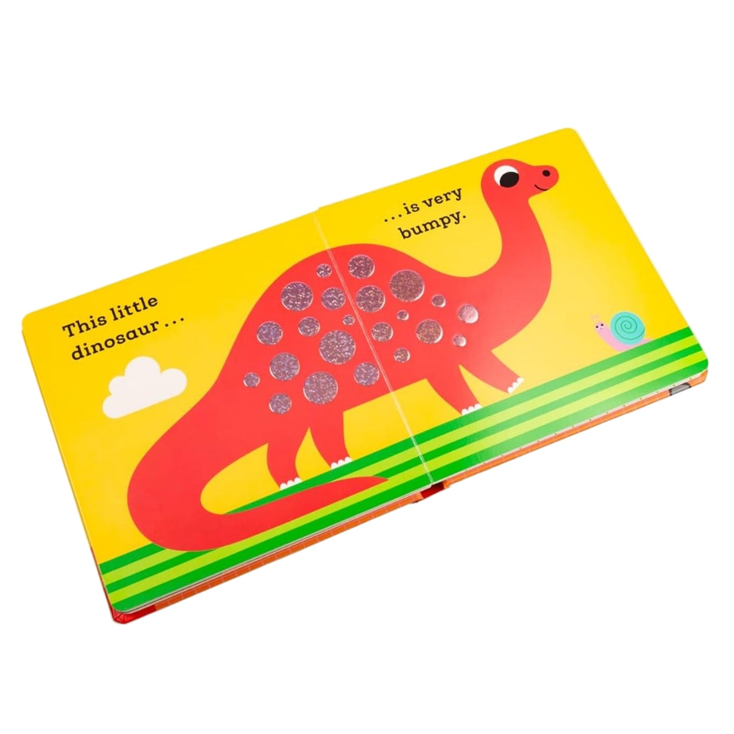Children's book with a red dinosaur on a yellow background