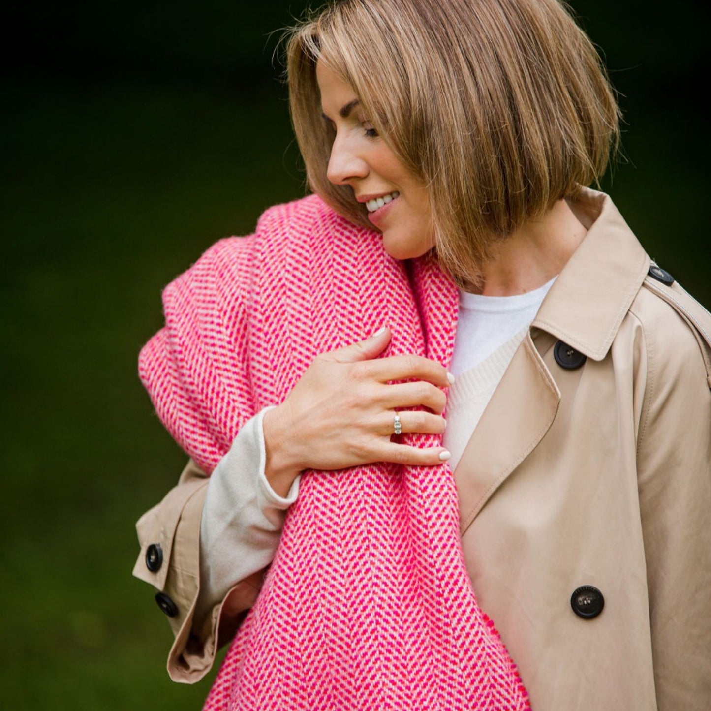 Raspberry Herringbone Pattern | Cashmere Throw Blanket | Made in Nenagh, Co. Tipperary