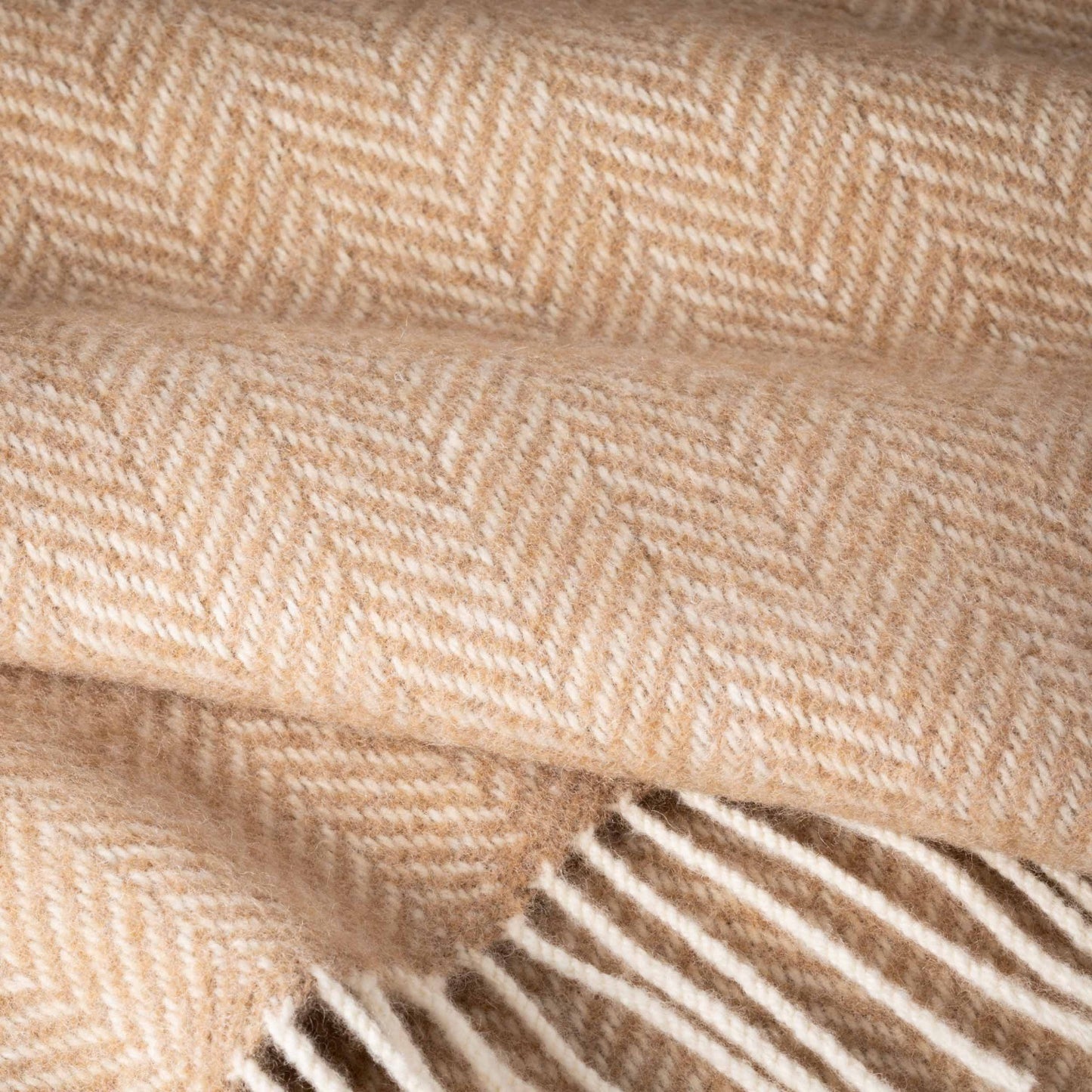 Beige Herringbone Pattern | Cashmere Throw Blanket | Made in Nenagh, Co. Tipperary