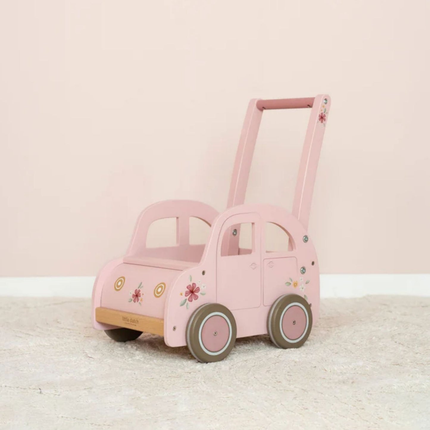 Baby Walker Pink | Wooden Push Along Trolley | Wooden Toddler Activity Toy