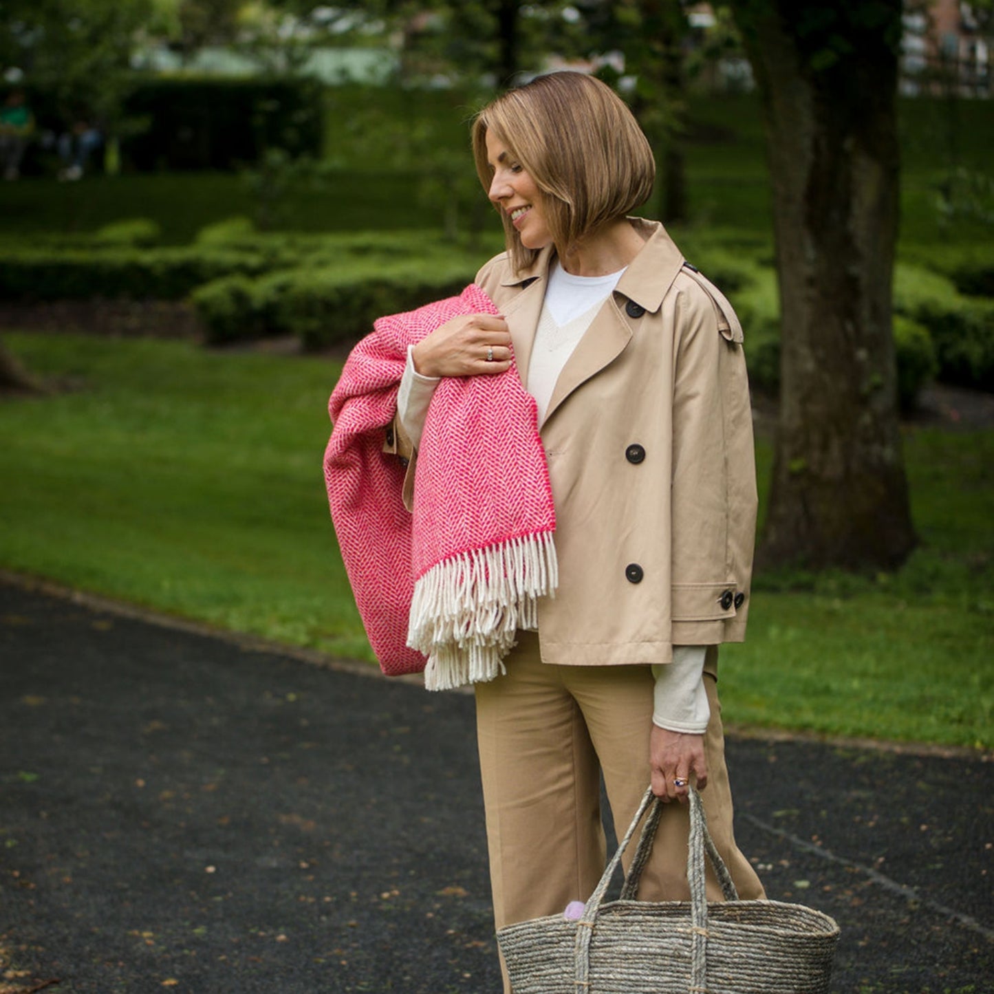 Raspberry Herringbone Pattern | Cashmere Throw Blanket | Made in Nenagh, Co. Tipperary