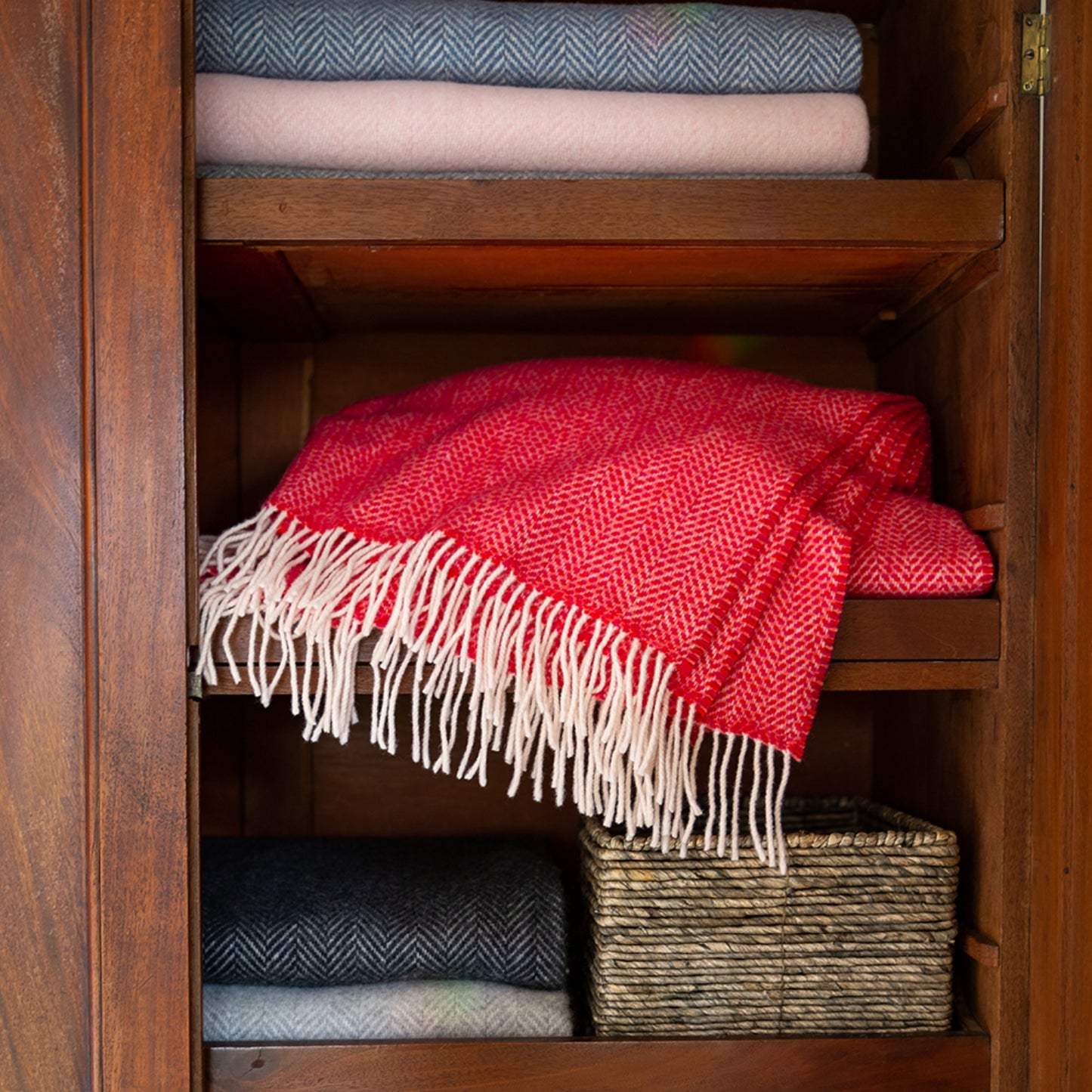 Raspberry Herringbone Pattern | Cashmere Throw Blanket | Made in Nenagh, Co. Tipperary