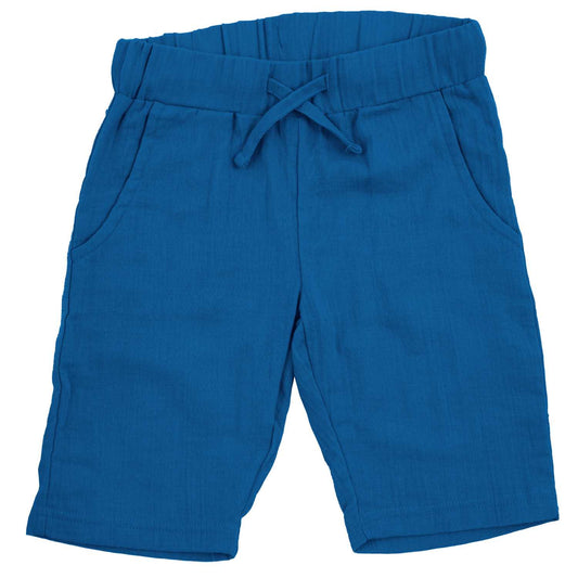 Maxomorra Blue Knee Muslin Shorts | Swedish Vibes Collection | GOTS Organic Cotton | Front | BeoVERDE Ireland