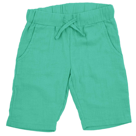 Maxomorra Green Knee Muslin Shorts | Swedish Vibes Collection | GOTS Organic Cotton | Front | BeoVERDE Ireland
