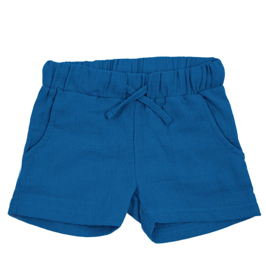 Maxomorra Blue Muslin Shorts | Swedish Vibes Collection | GOTS Organic Cotton | Front | BeoVERDE Ireland