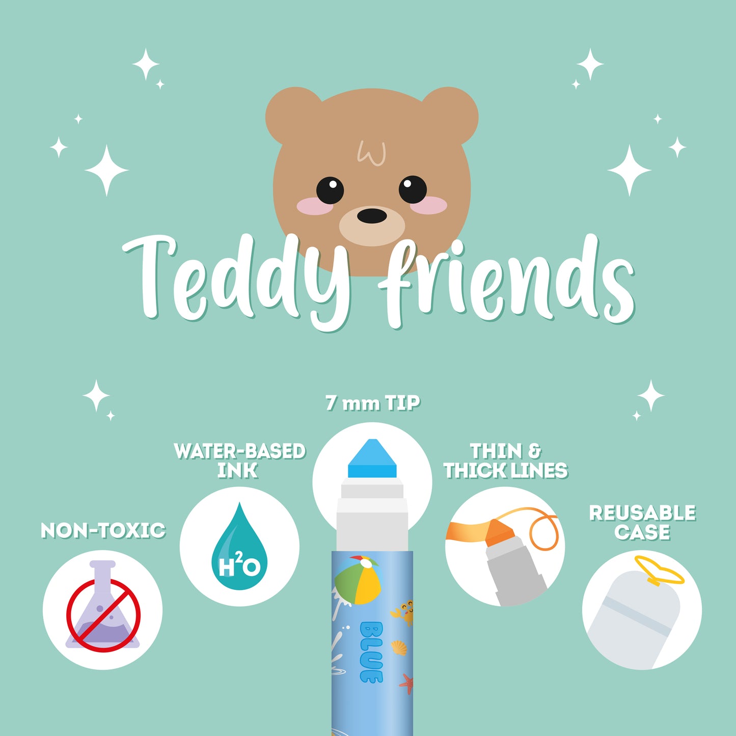 12 Colours Marker Pen Set | Teddy Friends