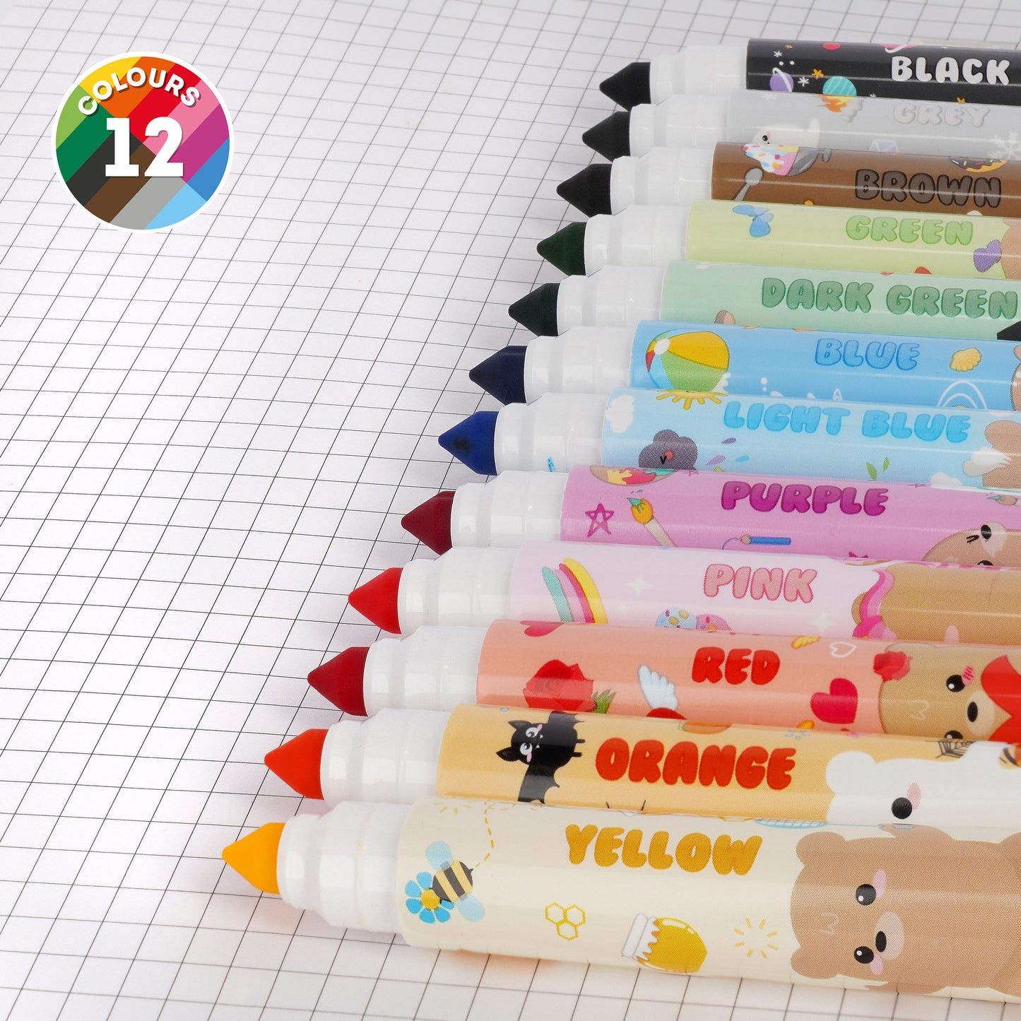 12 Colours Marker Pen Set | Teddy Friends
