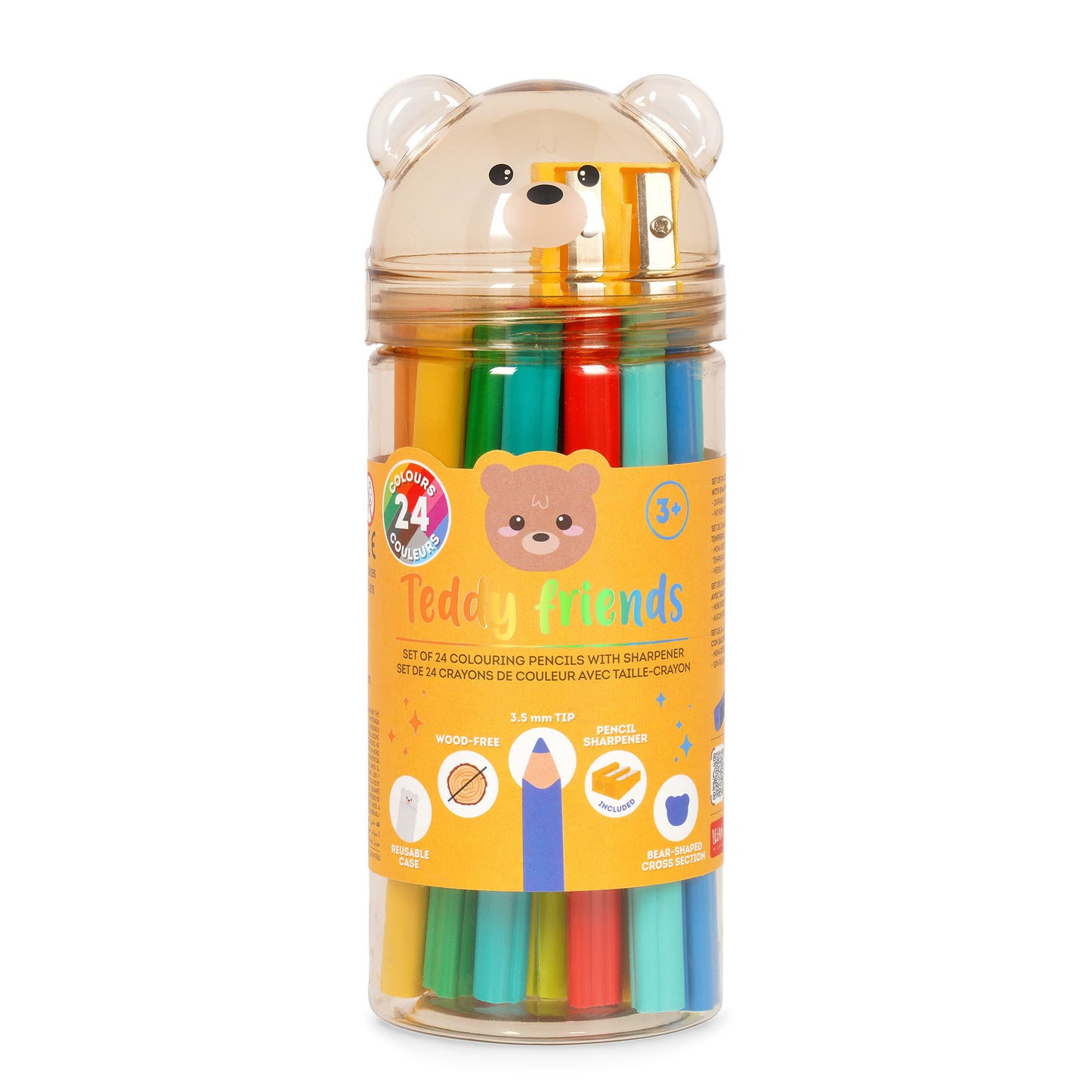 24 Colouring Pencils & Pencil Sharpener Set | Teddy Friends