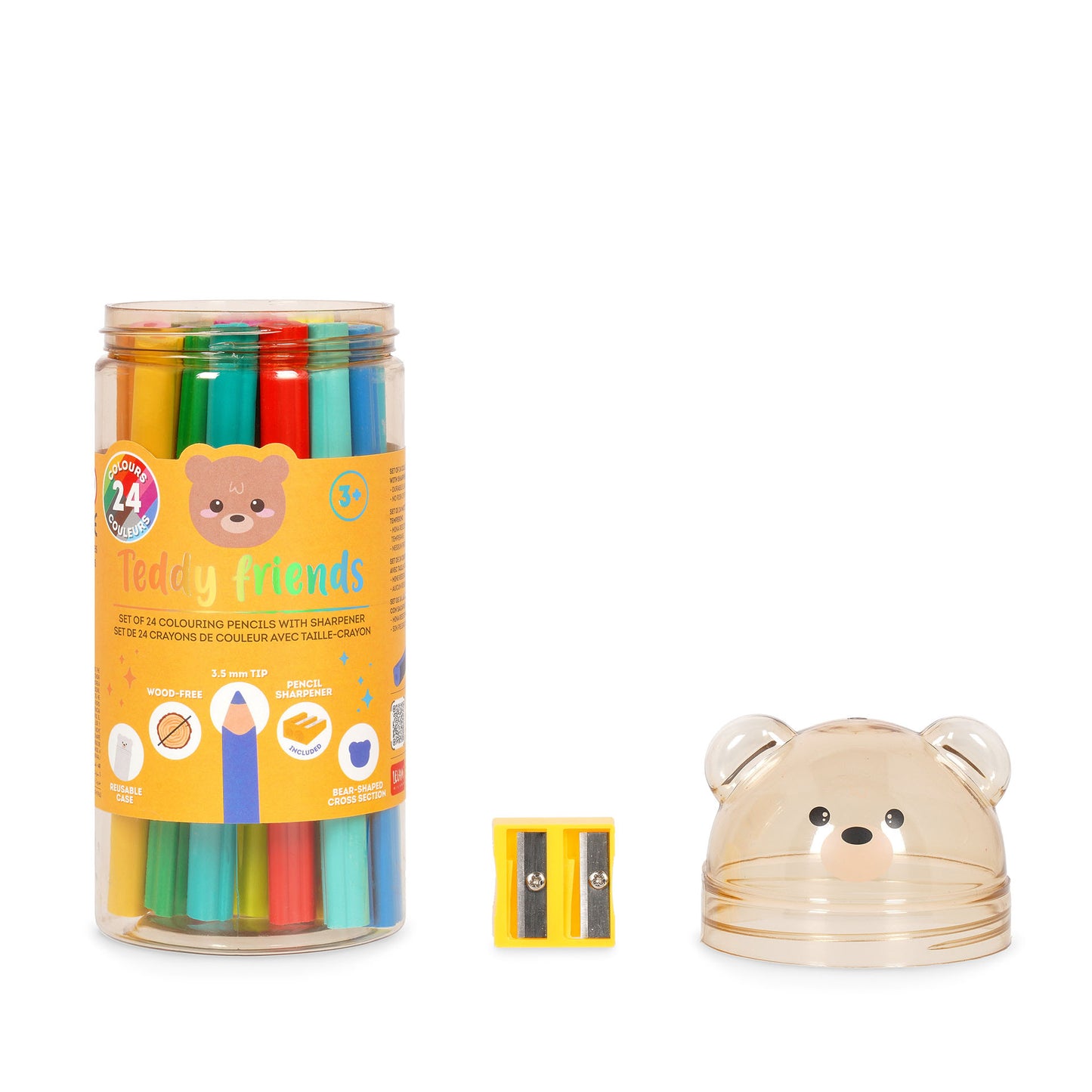 24 Colouring Pencils & Pencil Sharpener Set | Teddy Friends