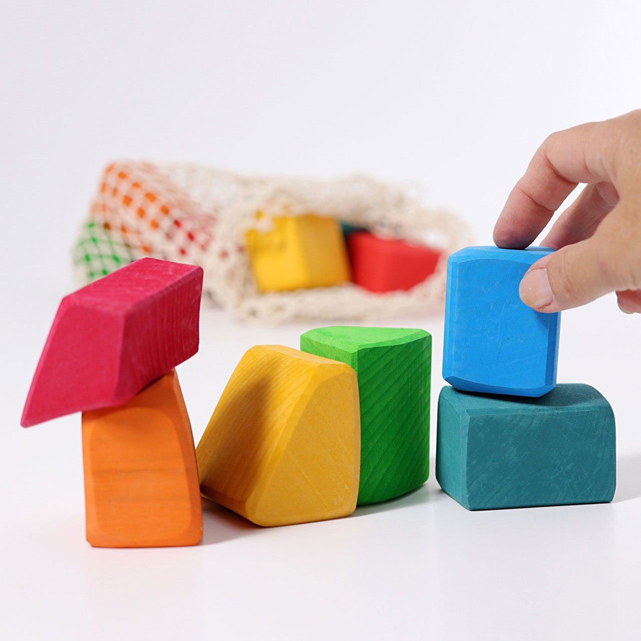 Coloured Waldorf Blocks | Irregular Wooden Blocks for Open-Ended Play | Wooden Toys for Kids