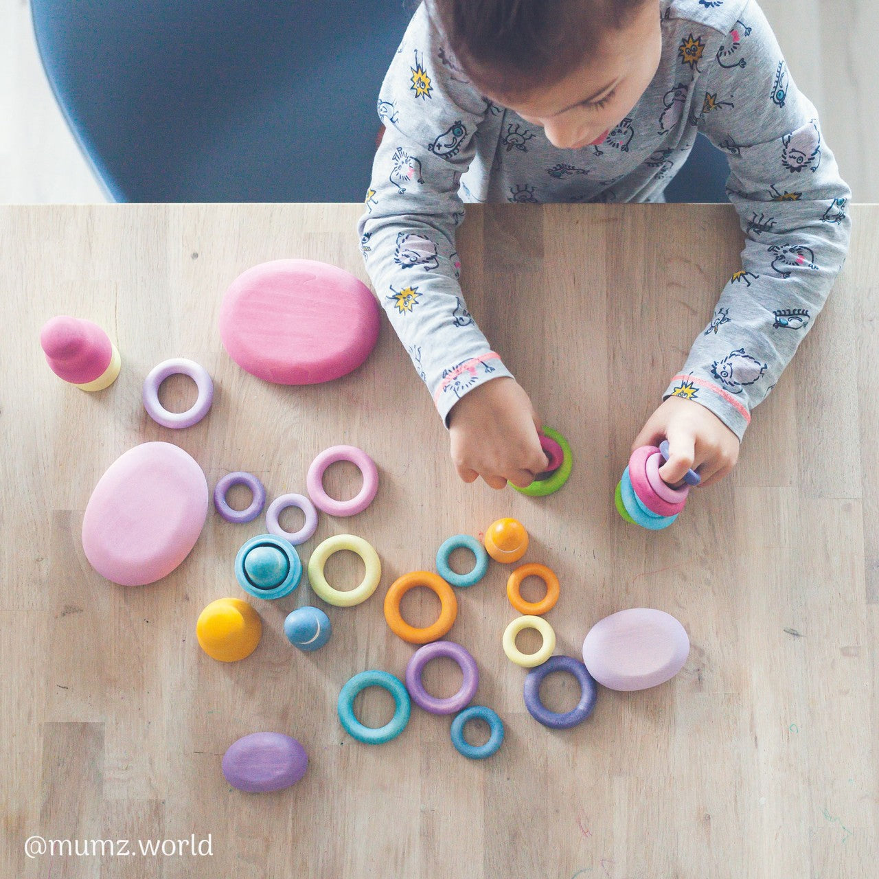 Pastel Wooden Building Rings | Sorting & Stacking Toys for Kids