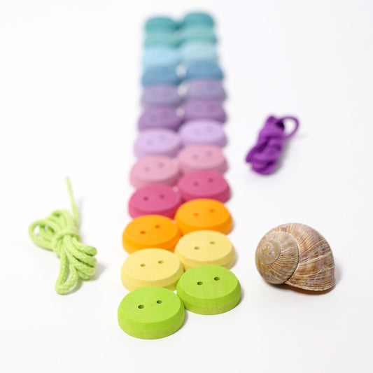 Small Pastel Wooden Buttons Threading Game | Sorting & Stacking Toys for Kids