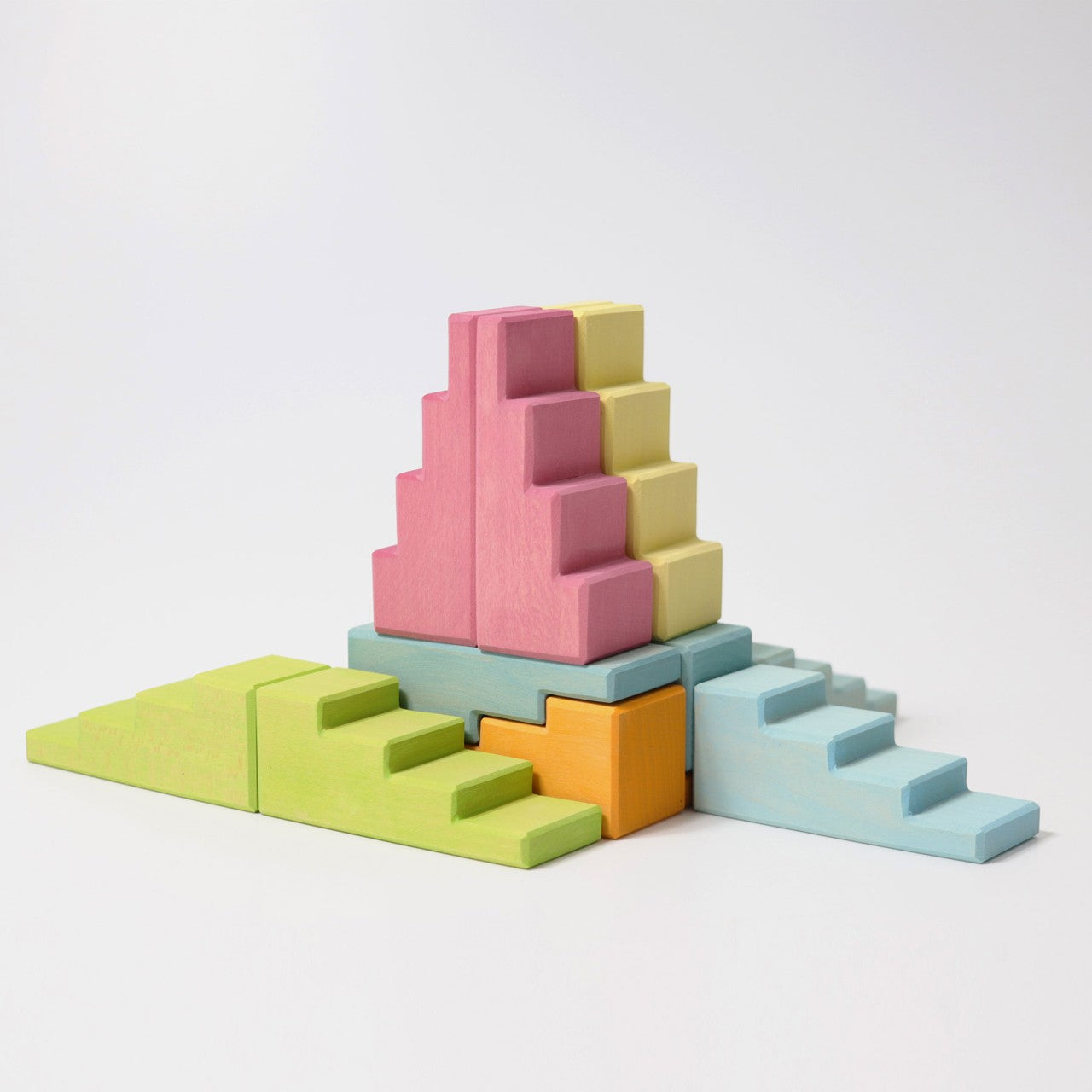 Pastel Stepped Roofs | Building Set | Wooden Toys for Kids | Open-Ended Play
