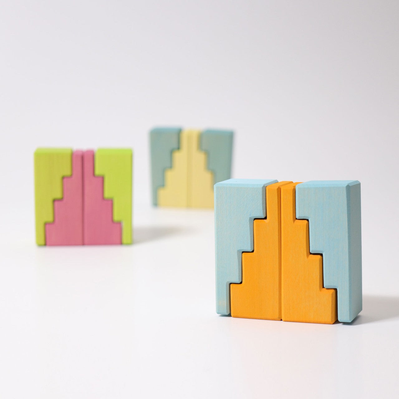 Pastel Stepped Roofs | Building Set | Wooden Toys for Kids | Open-Ended Play