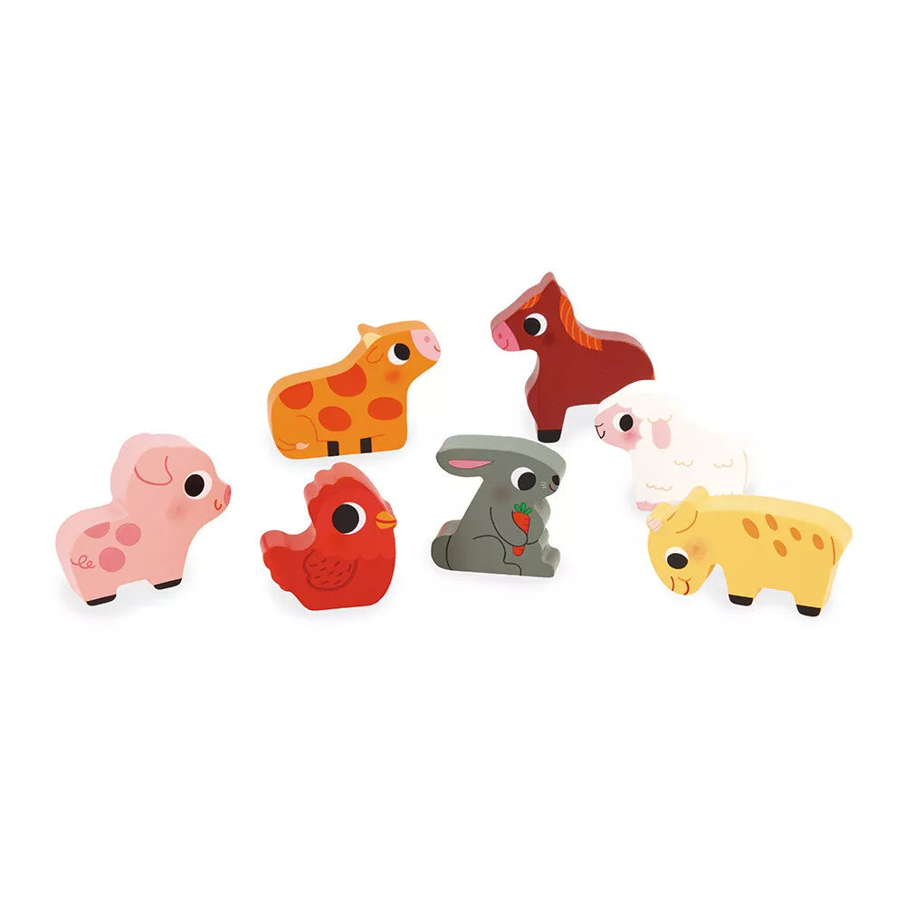 Farm Chunky Wooden Puzzle with 7 Animals | Wooden Toddler Activity Toy