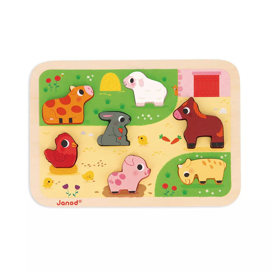 Farm Chunky Wooden Puzzle with 7 Animals | Wooden Toddler Activity Toy