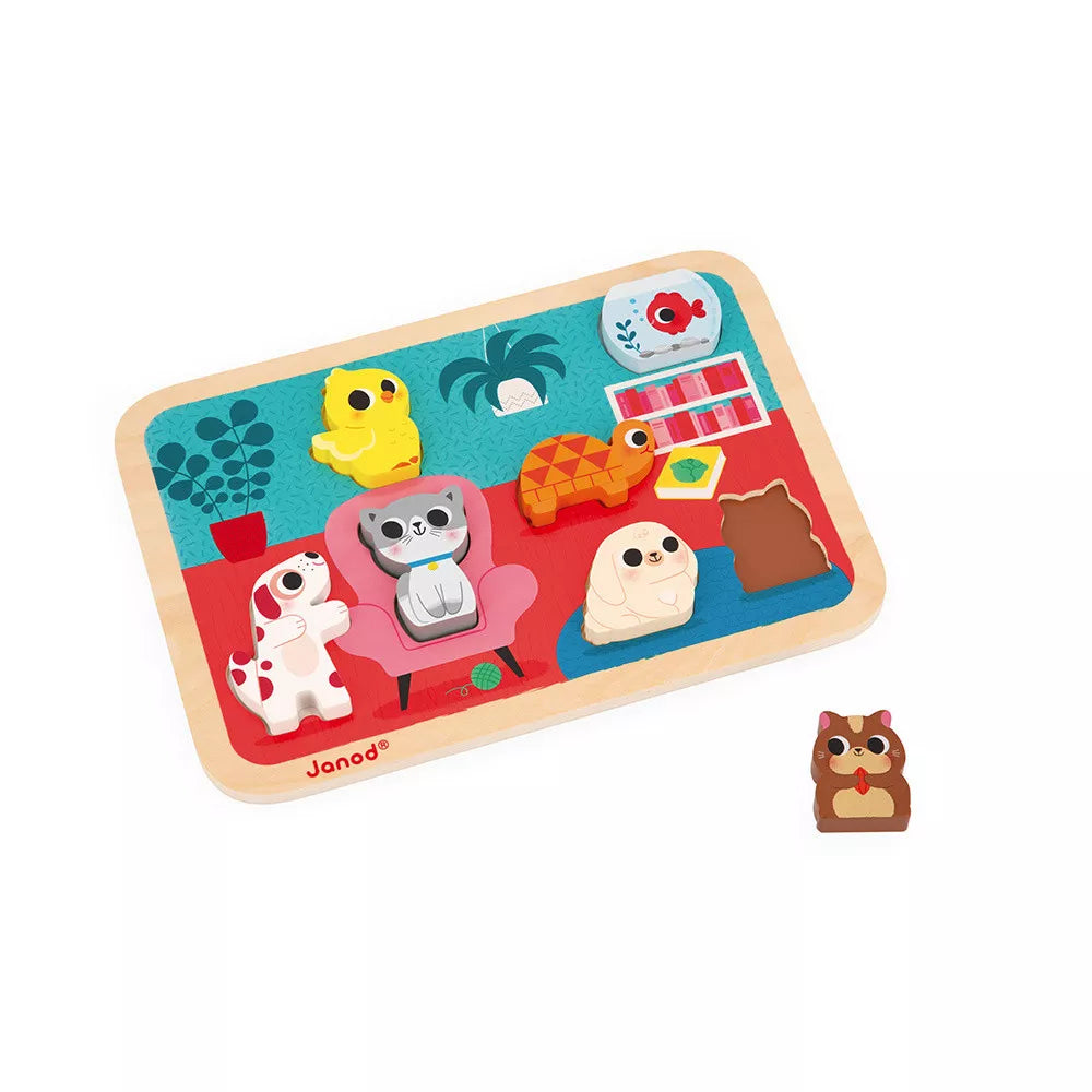 Pets Chunky Wooden Puzzle with 7 Animals | Wooden Toddler Activity Toy