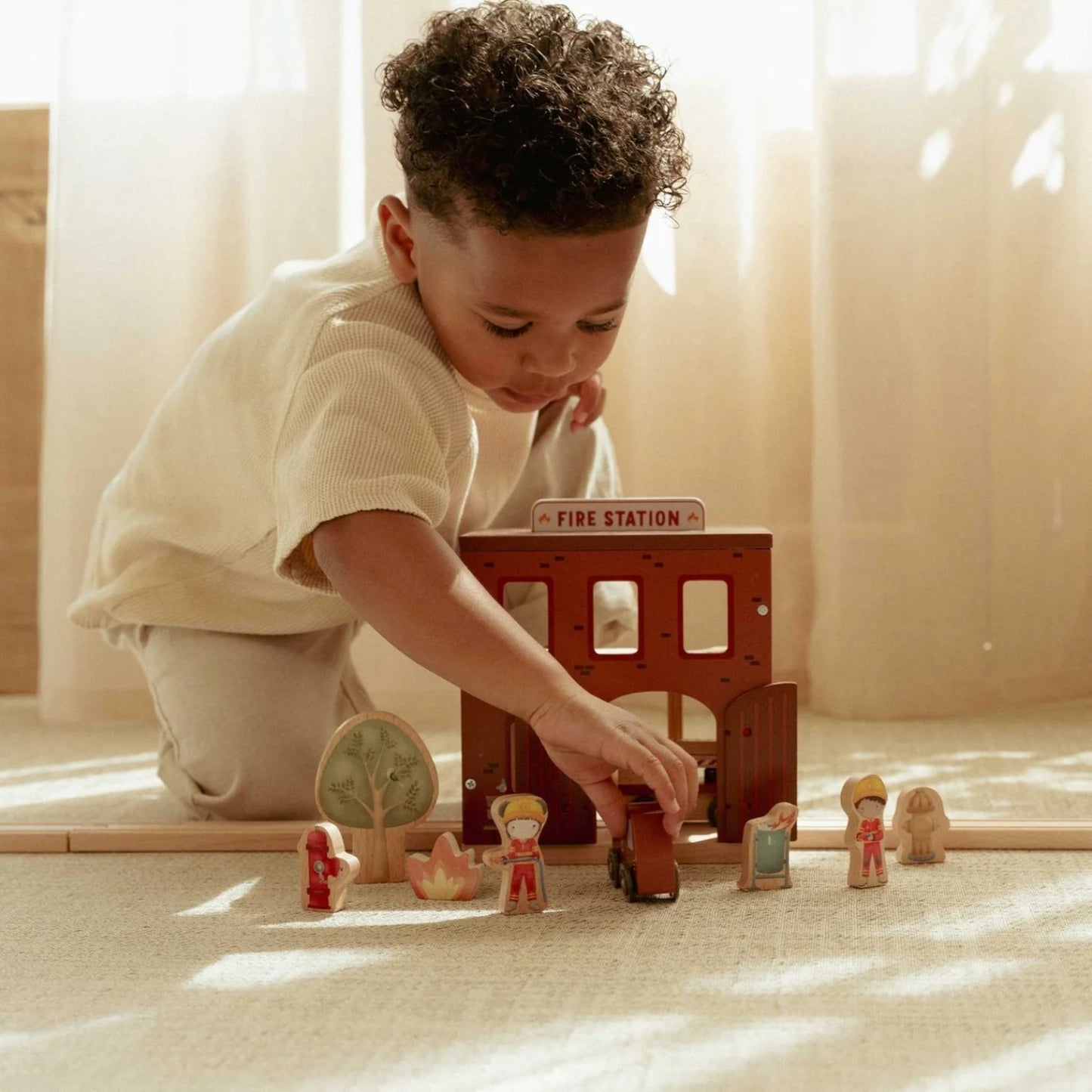 Fire Station Play Set | Wooden Toy Set for Imaginative Play