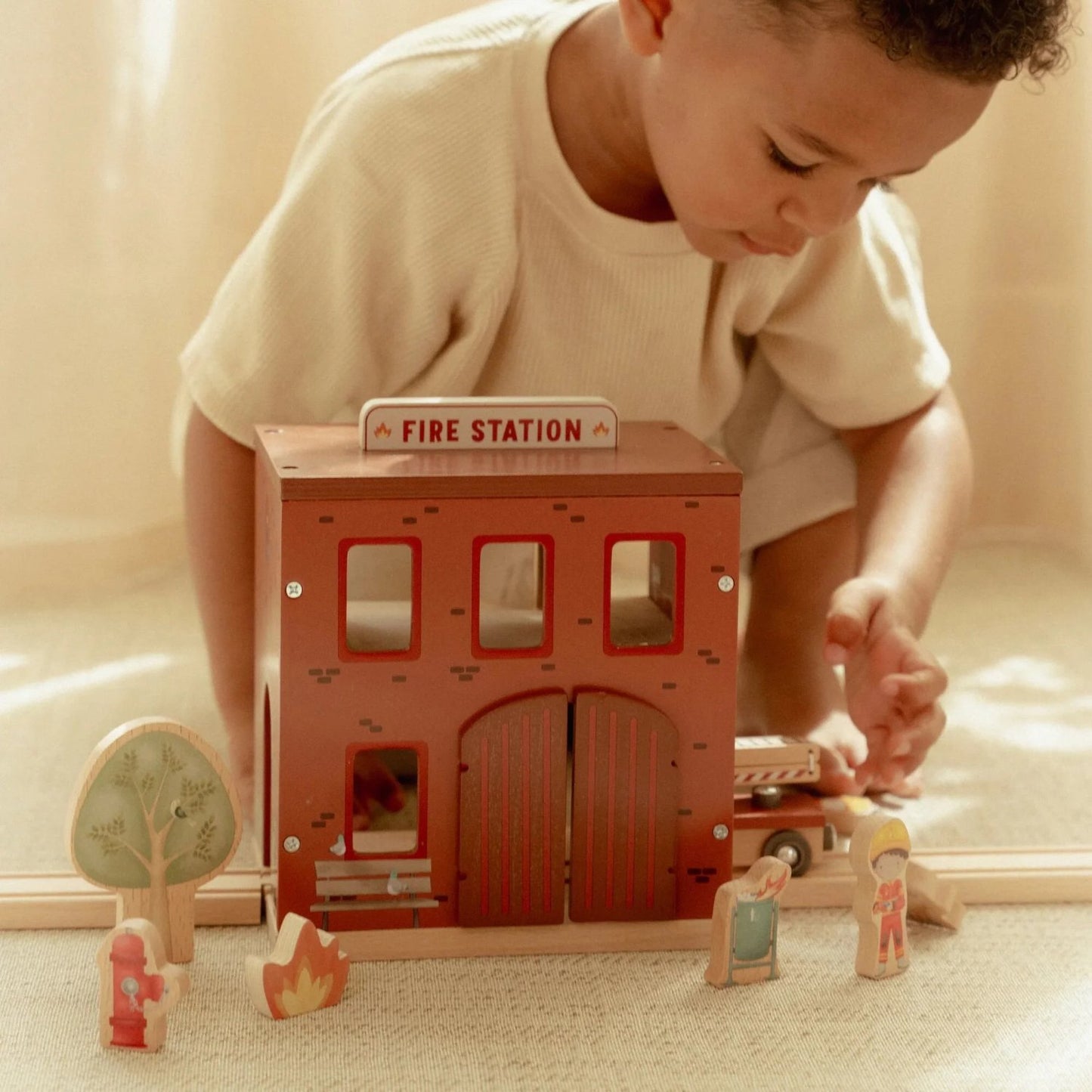 Fire Station Play Set | Wooden Toy Set for Imaginative Play