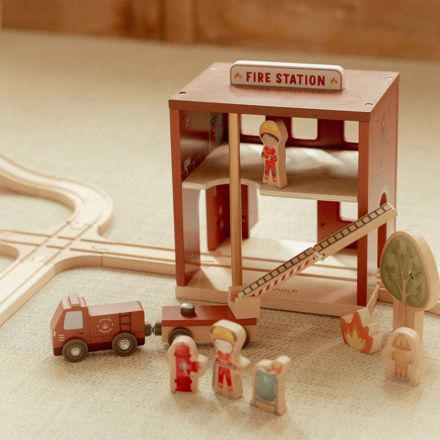 Fire Station Play Set | Wooden Toy Set for Imaginative Play