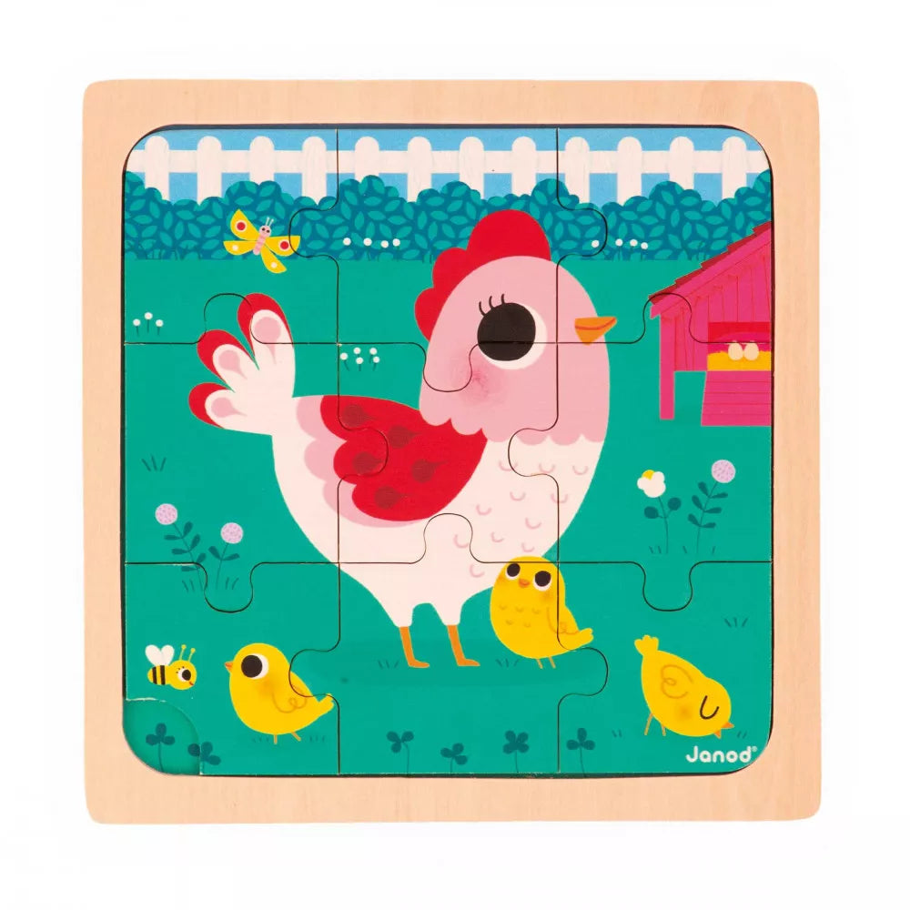 Henriette the Chicken | Wooden 9-Piece Puzzle | Wooden Toddler Activity Toy