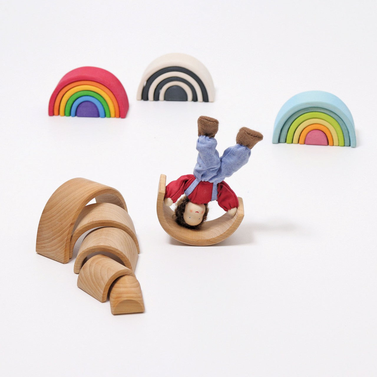 Small Natural Rainbow | 6 Pieces | Wooden Stacking Toys for Kids | Open-Ended Play