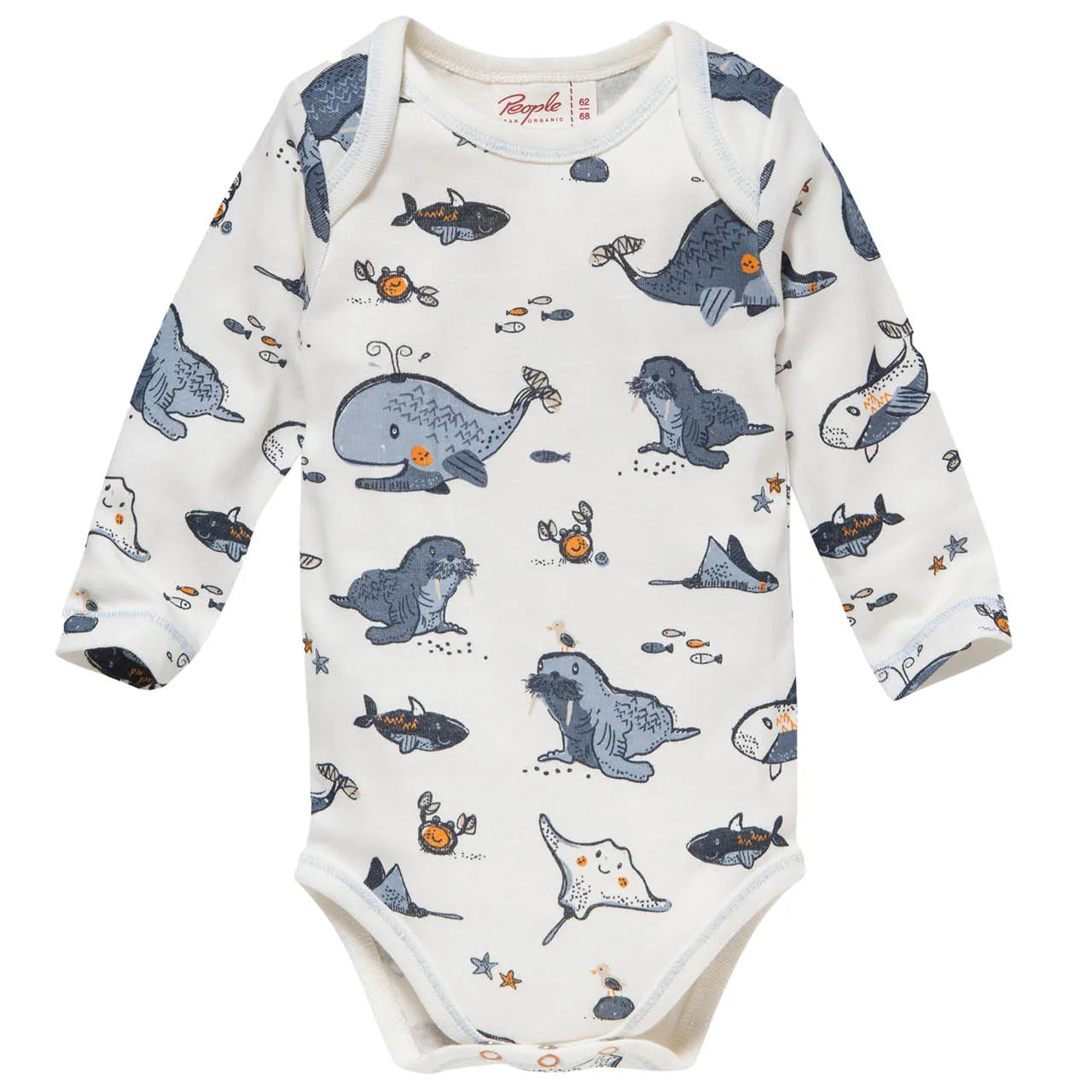 Sealife | White Base Colour | Long Sleeve Baby Bodysuit | GOTS Organic Cotton