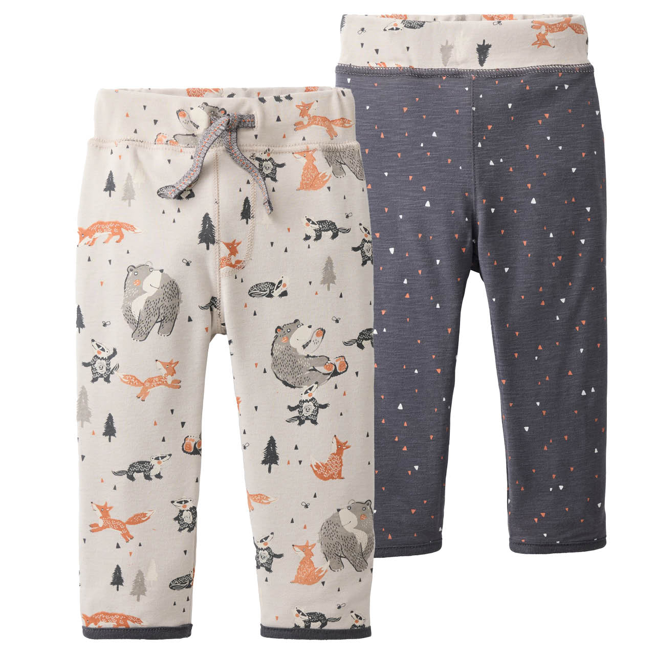 Woodland Animals | Beige - Anthracite | Kids Reversible Pants | GOTS Organic Cotton