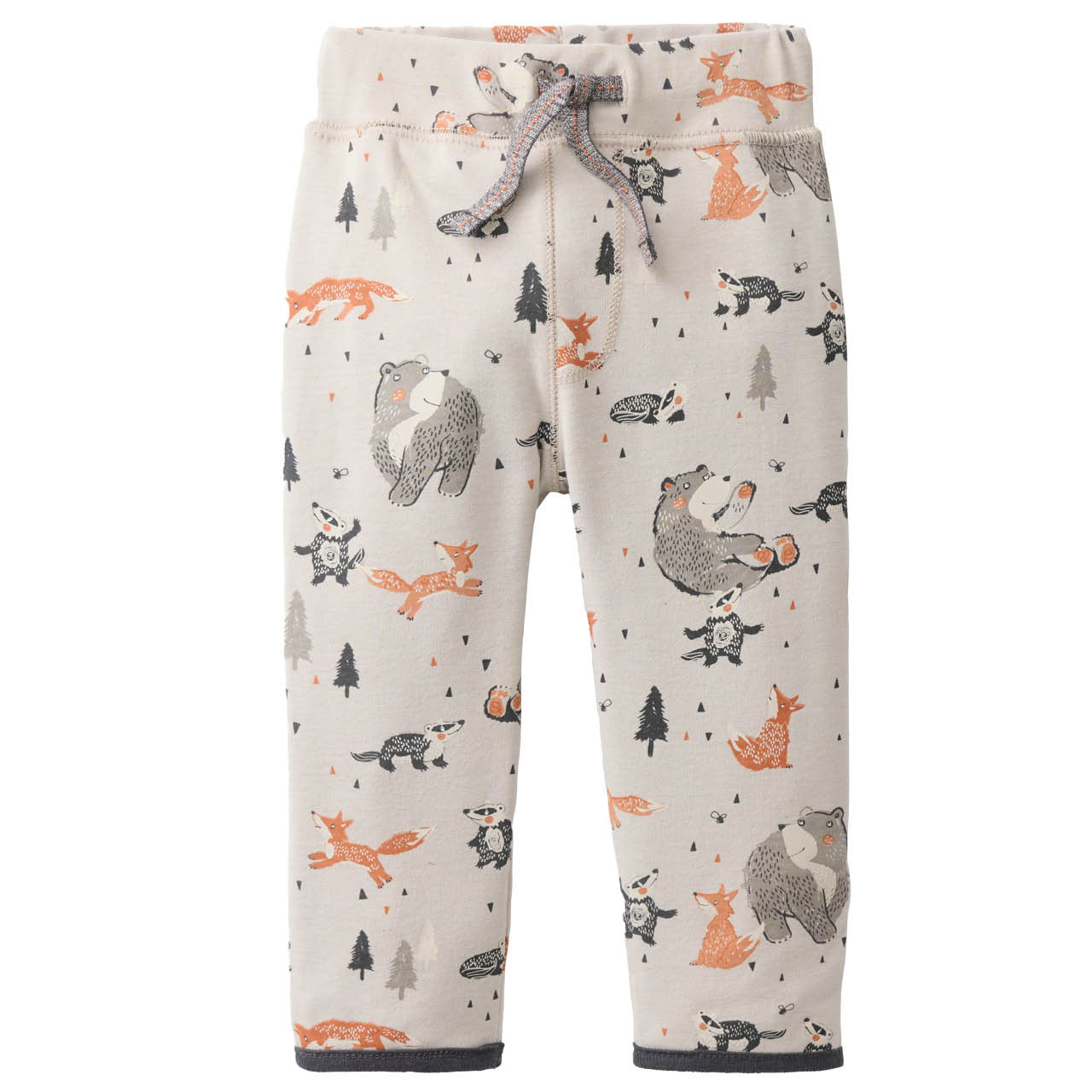 Woodland Animals | Beige - Anthracite | Kids Reversible Pants | GOTS Organic Cotton