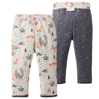 Woodland Animals | Beige - Anthracite | Kids Reversible Pants | GOTS Organic Cotton