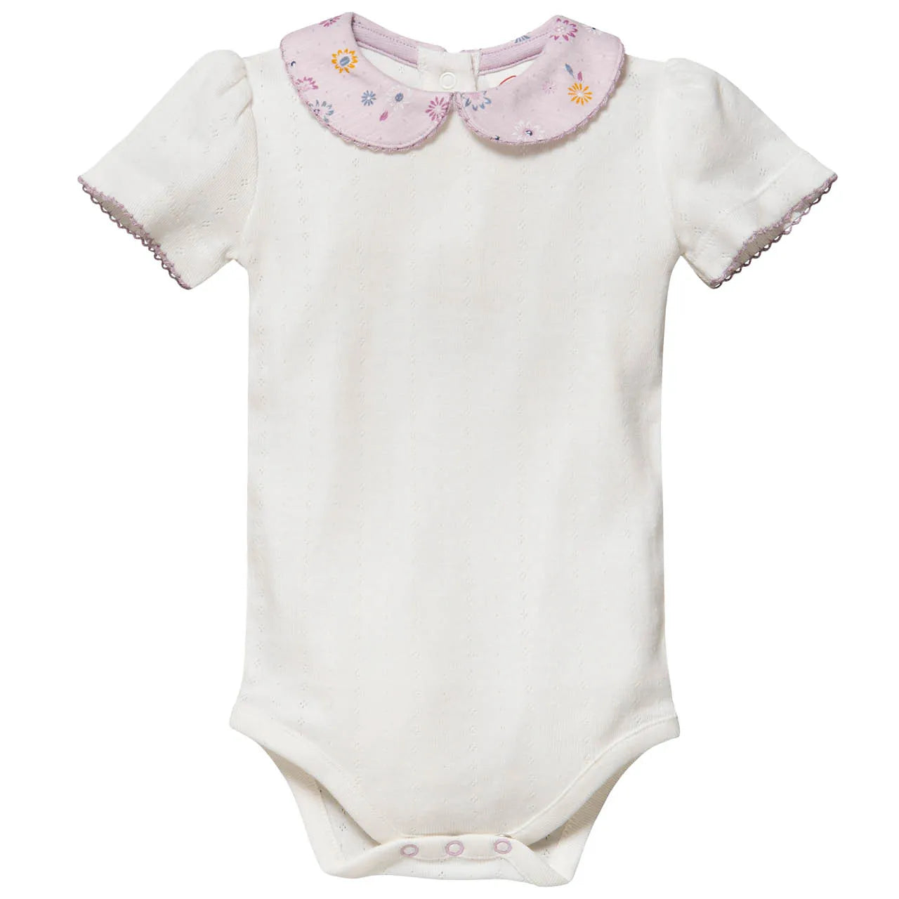 Summer Breeze with Lilac Collar | Ajour Cotton Knit Short Sleeve Baby Bodysuit | GOTS Organic Cotton