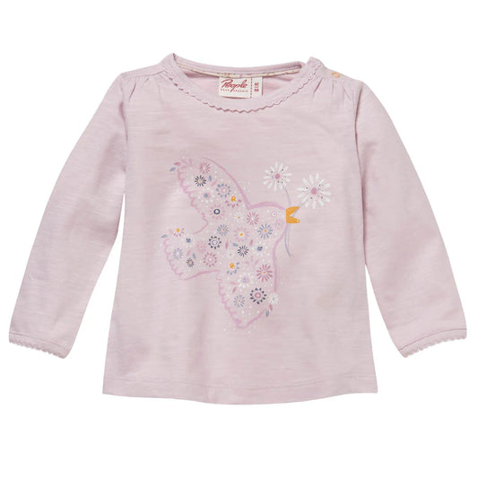 Bird with Flowers | Pale Lilac | Long Sleeve Kids Top | GOTS Organic Cotton