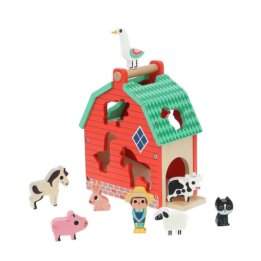 My Beautiful Farm Shape Sorter with 8 Figures | Designed by Ingela P. Arrhenius | Wooden Toddler Activity Toy
