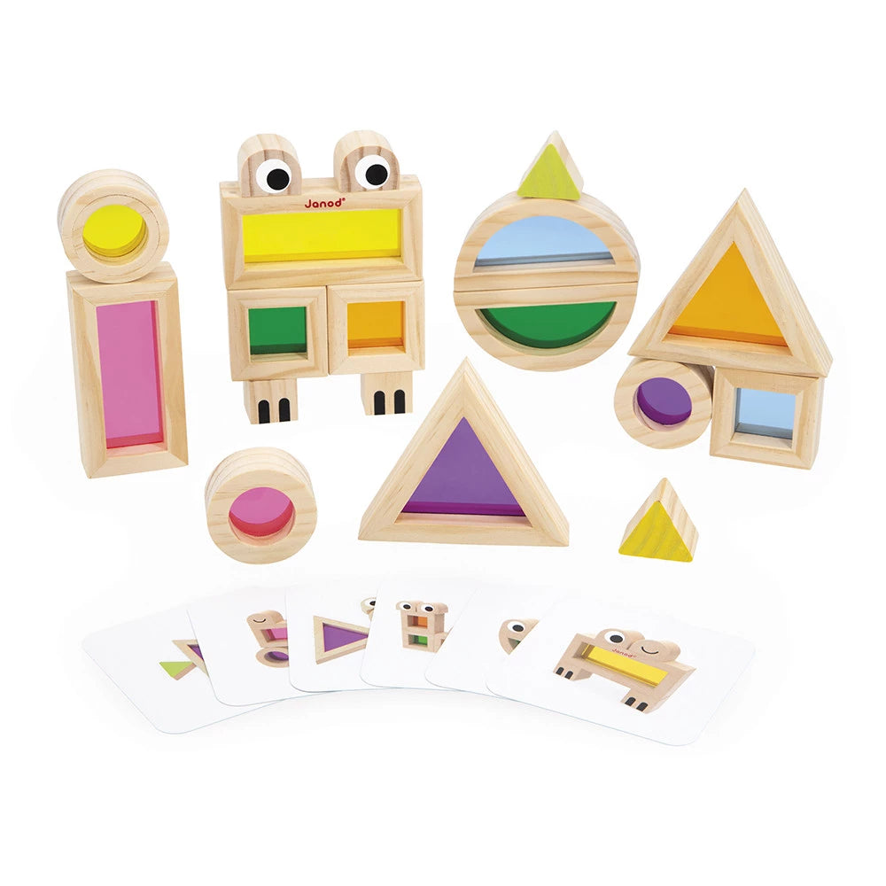 Translucent Blocks | Wooden Blocks with Coloured See-Through Centre | Sensory Kids Activity Toy