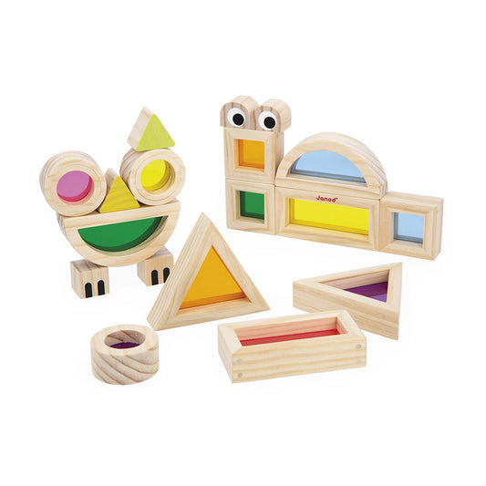 Translucent Blocks | Wooden Blocks with Coloured See-Through Centre | Sensory Kids Activity Toy