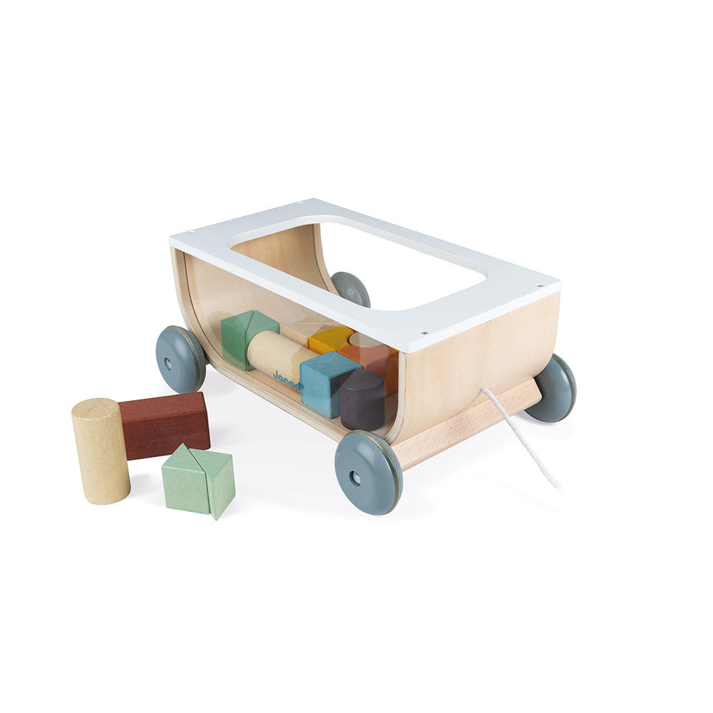 Sweet Cocoon Pull-Along Cart with Wooden Blocks | Wooden Toddler Activity Toy